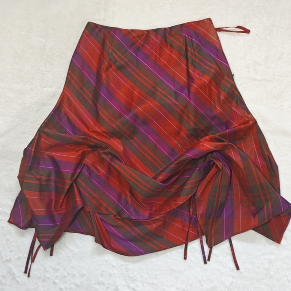 Anthropologie Flores & Flores Sz 4 Tafetta Red Plaid Hankercheif A Line‎ Skirt - Picture 1 of 5